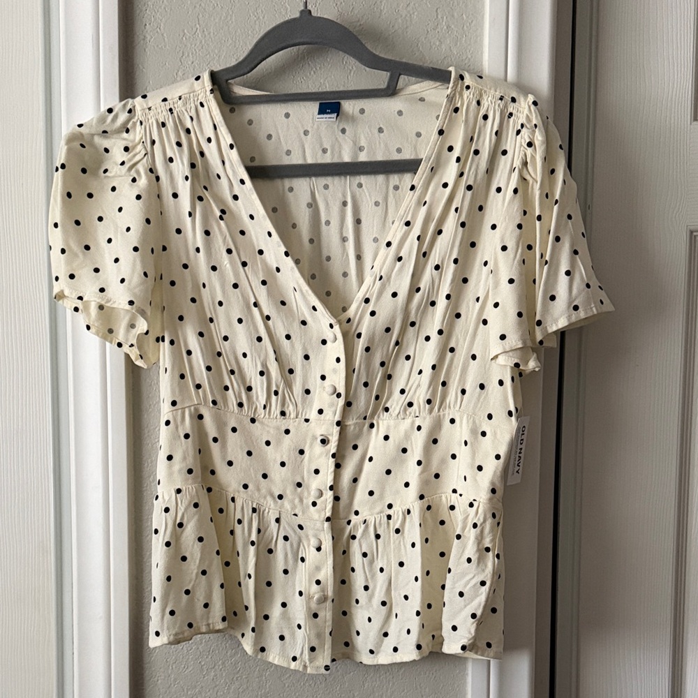 Old Navy Cream Blouse with Black Polka Dots